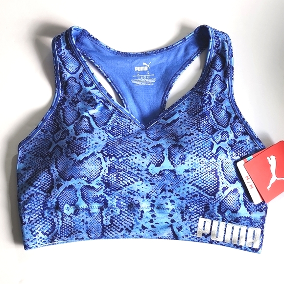 Puma Other - New PUMA DryCell Blue Python Snakeskin Seamless Racerback Padded Sports Bra Sz M